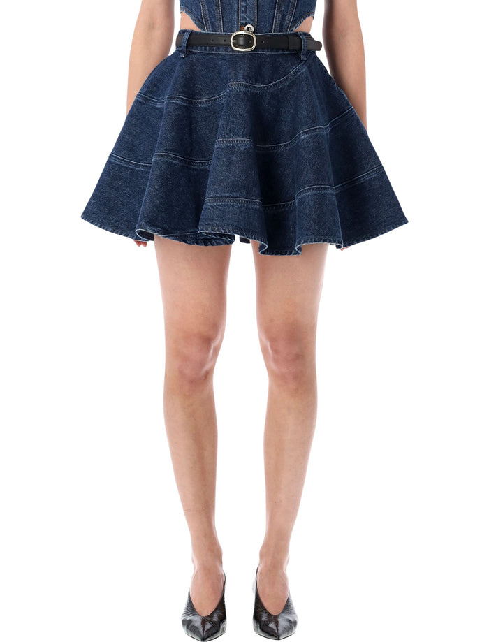 Self-Portrait Self-Portrait Flared Blue Denim Mini Skirt