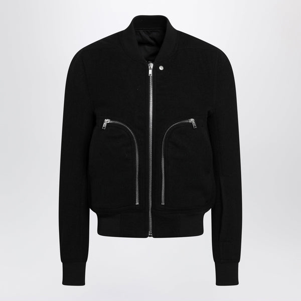 Rick Owens Black Virgin Wool Bomber Jacket With Zip