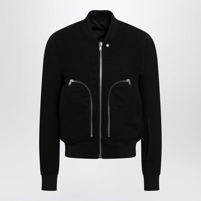 Rick Owens Black Virgin Wool Bomber Jacket With Zip