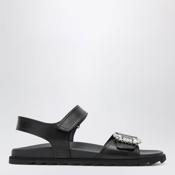Roger Vivier Black Leather Sandals With Crystal Buckle