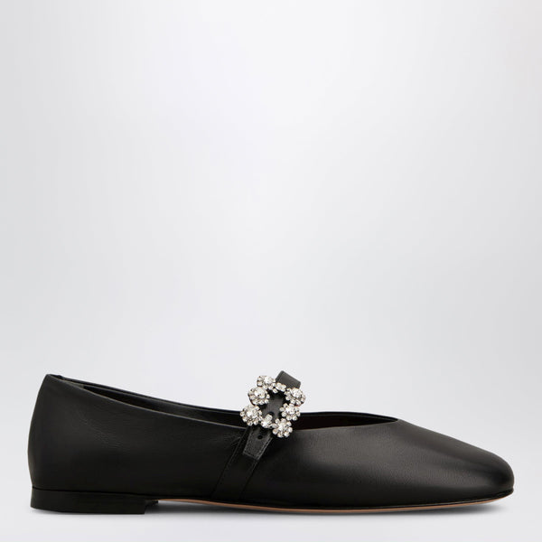 Roger Vivier Black Leather Efflorescence Ballet Flats With A Strap