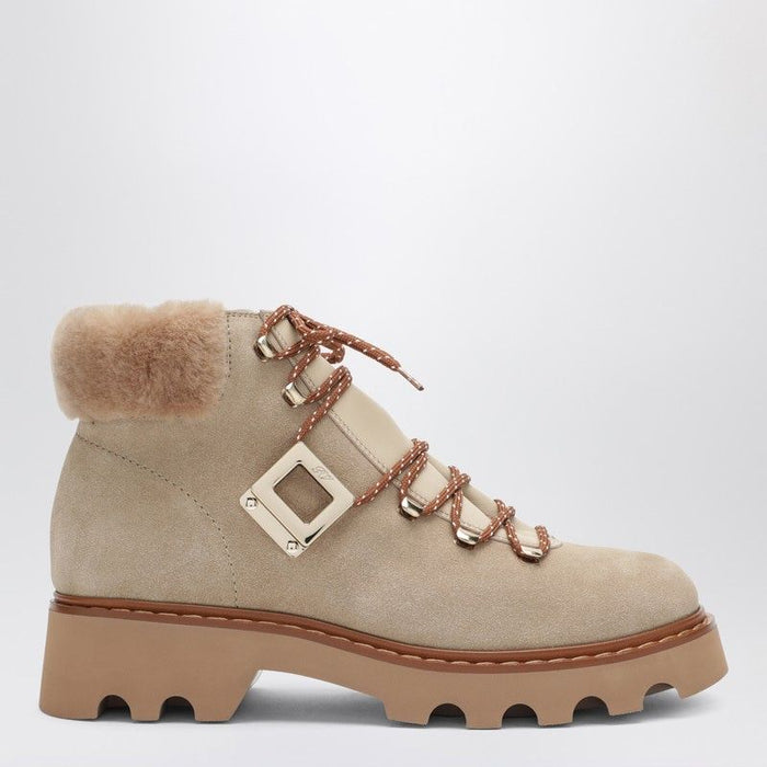 Roger Vivier Viv Rangers Truck Booties In Suede Beige