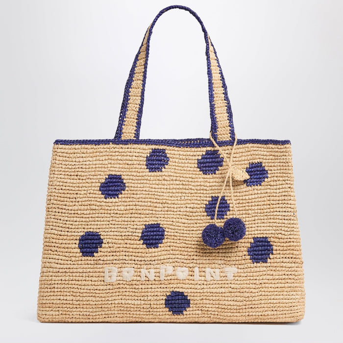 Bonpoint Esma Blue Polka Dot Raffia Bag