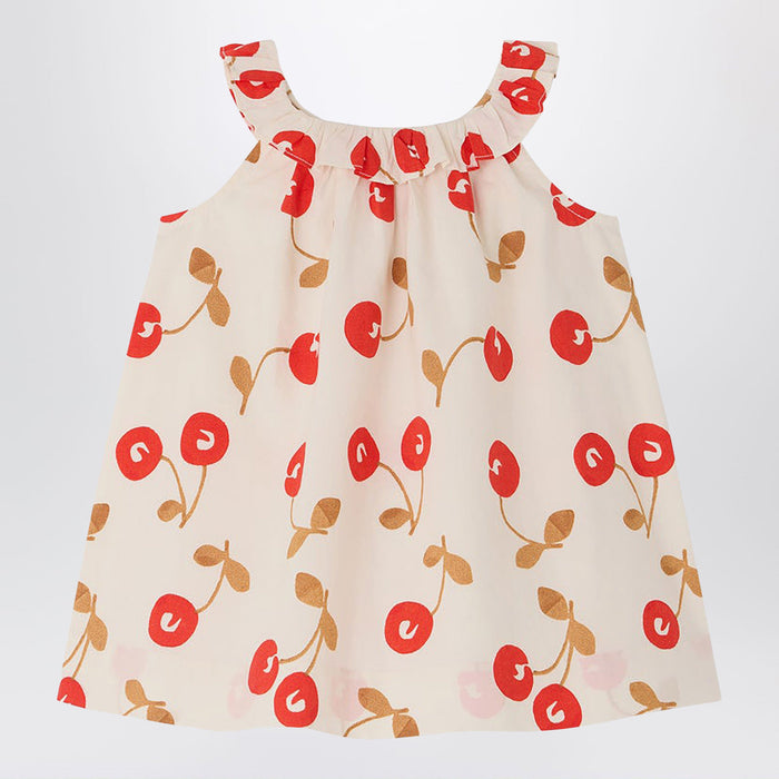 Bonpoint Niniki Écru Dress With Cherry Print And Ruffles