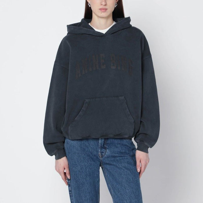 Anine Bing Black Washed Hoodie With Distressing