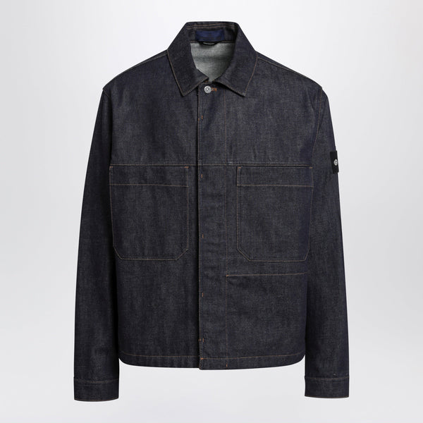 Stone Island Coach Jacket With Pockets In Raw Indigo Denim Cotton In Blue