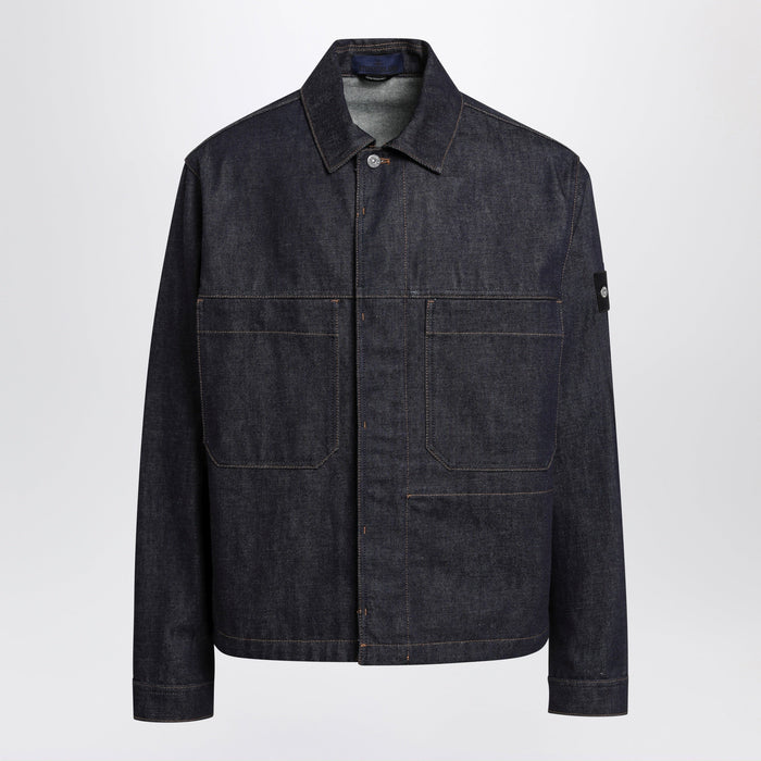 Stone Island Coach Jacket With Pockets In Raw Indigo Denim Cotton In Blue