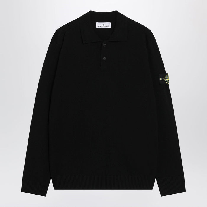 Stone Island Black Wool Polo Sweater