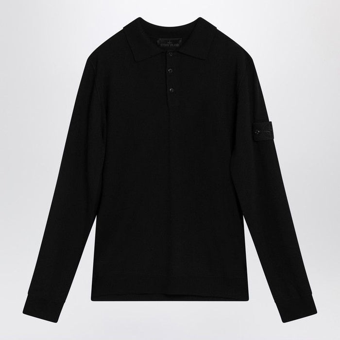 Stone Island Black Wool Polo Sweater