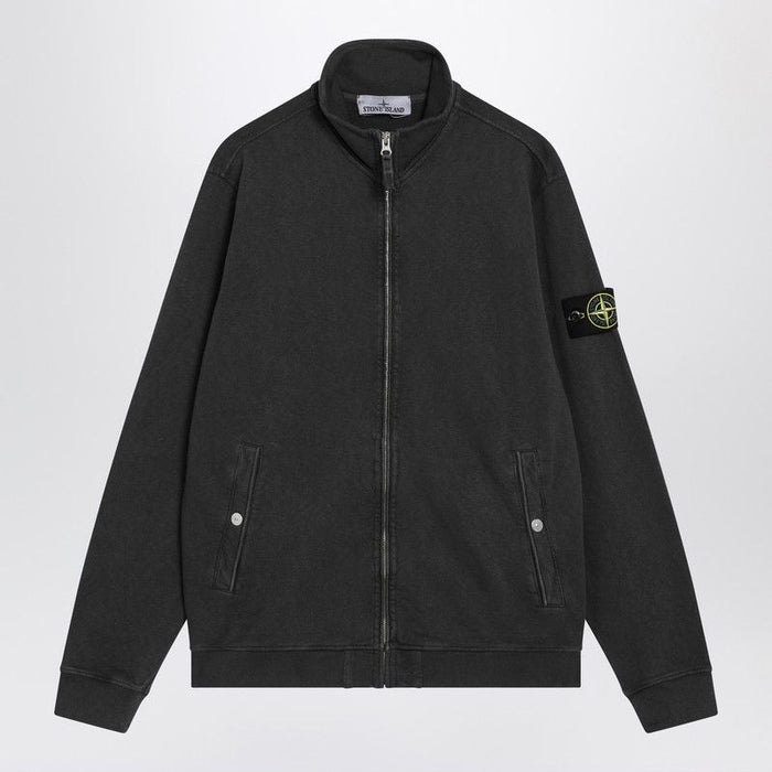 Stone Island Grey Zipup Track Jacket In Cotton Fleece