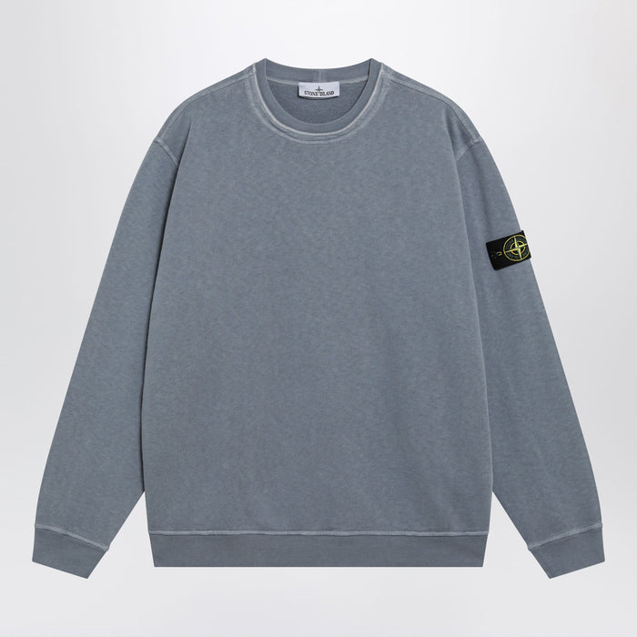 Stone Island Crewneck Sweatshirt In Slub Cotton, Blue