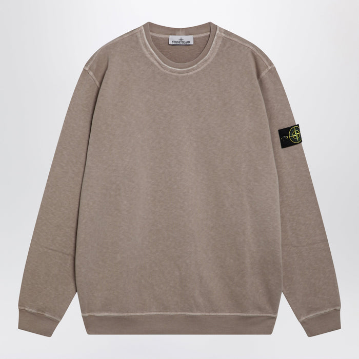 Stone Island Crewneck Sweatshirt With Old Garment-Dyed Treatment In Slub Cotton In Beige