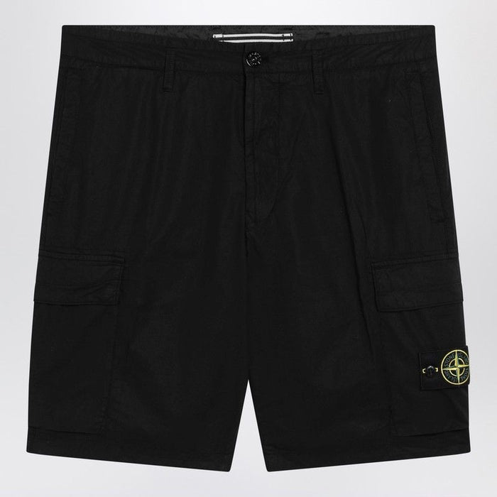 Stone Island Black Cotton Canvas Cargo Bermuda Shorts