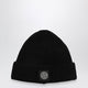 Stone Island Compass Patch Beanie In Black Wool