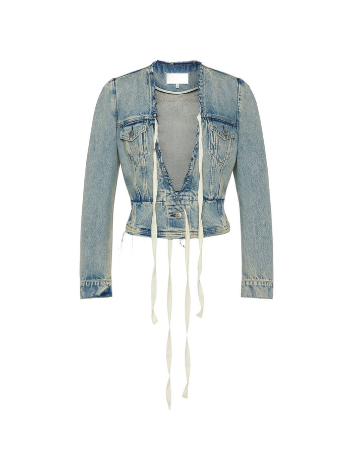 Maison Margiela Light Blue Cotton Denim Jacket With Vneck