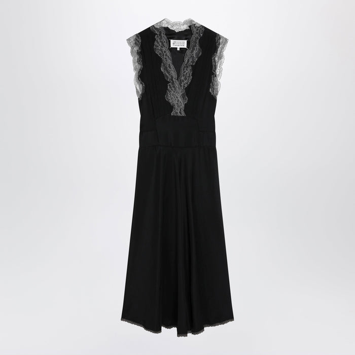 Maison Margiela Black Silk Midi Dress With Lace