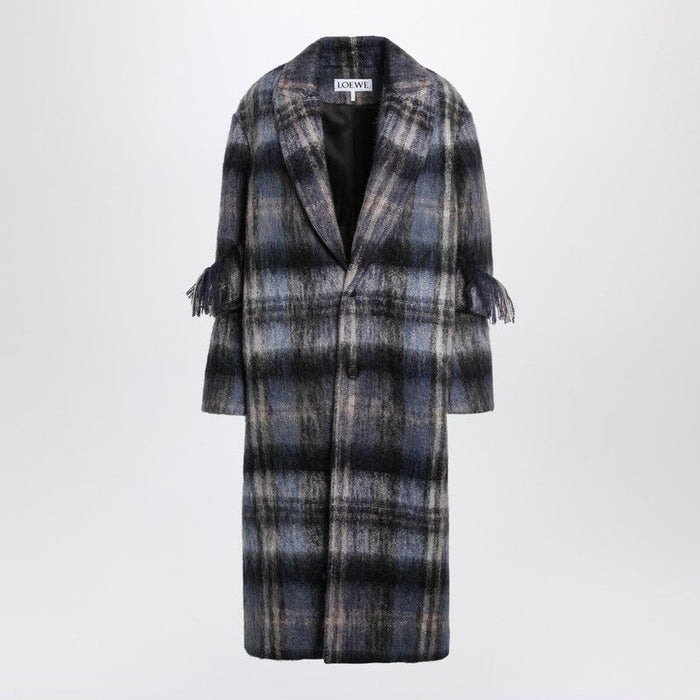 Loewe Blue Checked Coat In Mohair And Wool Blend