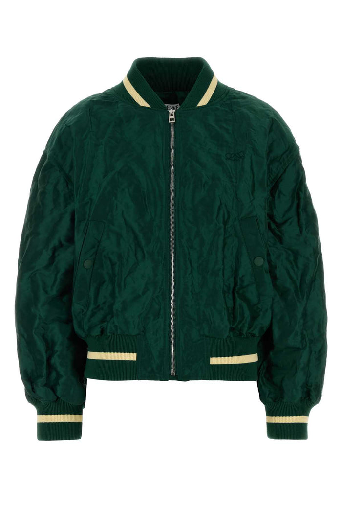Loewe Dark Green Tech Fabric Bomber Jacket