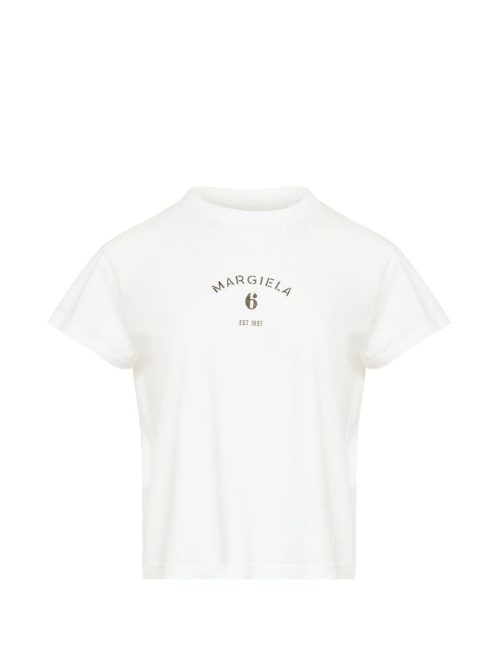 Mm6 Maison Margiela Offwhite Cotton Jersey Tshirt With Numeric Embroidery