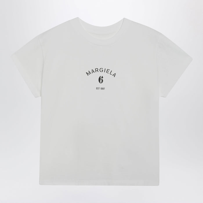 Mm6 Maison Margiela Off-White Cotton Jersey T-Shirt With Numeric Embroidery