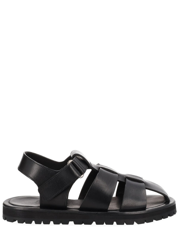 Studio Nicholson Black Calf Leather Micro Rubber Sandals