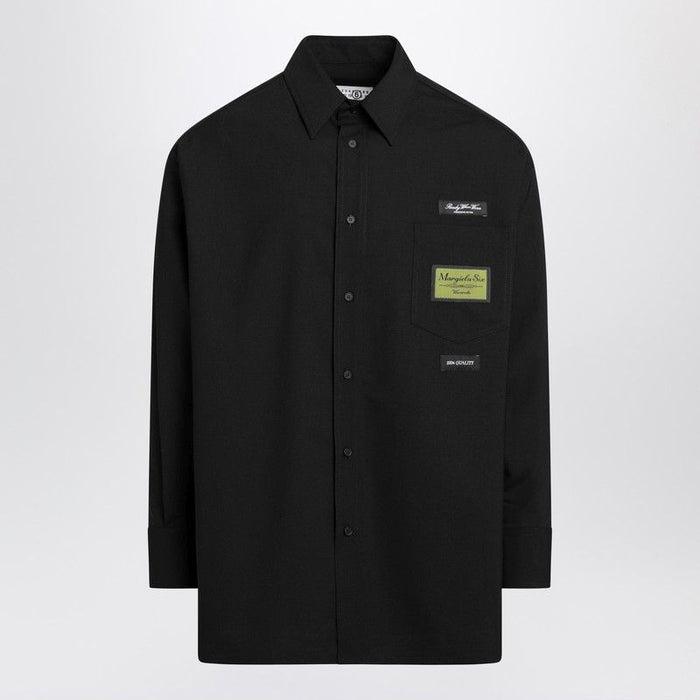 Mm6 Maison Margiela Black Woolblend Shirt With Label Details