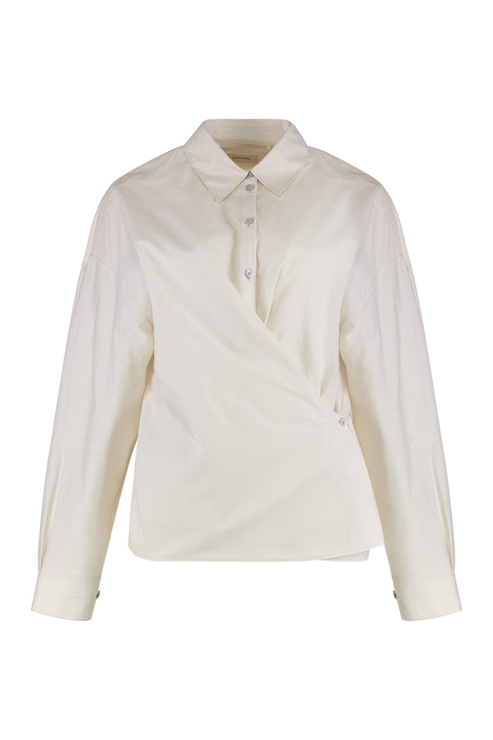 Lemaire Light Cream Straight Collar Twisted Cotton Shirt