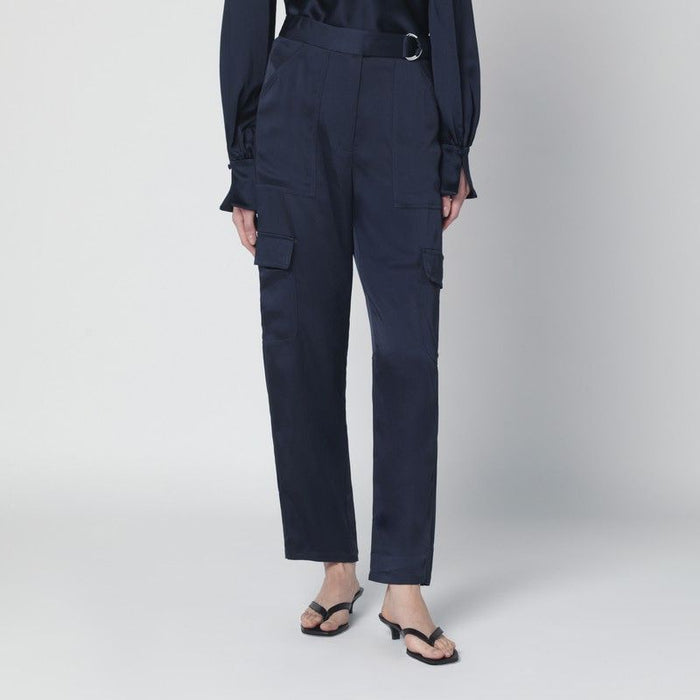 Jonathan Simkhai Carolina Trousers In Midnight Blue Shiny Satin