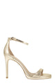 Stuart Weitzman Metallic Leather Platform Sandals With Stiletto Heel