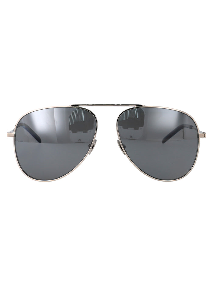 Saint Laurent Silver-Silver-Silver Metal Sunglasses