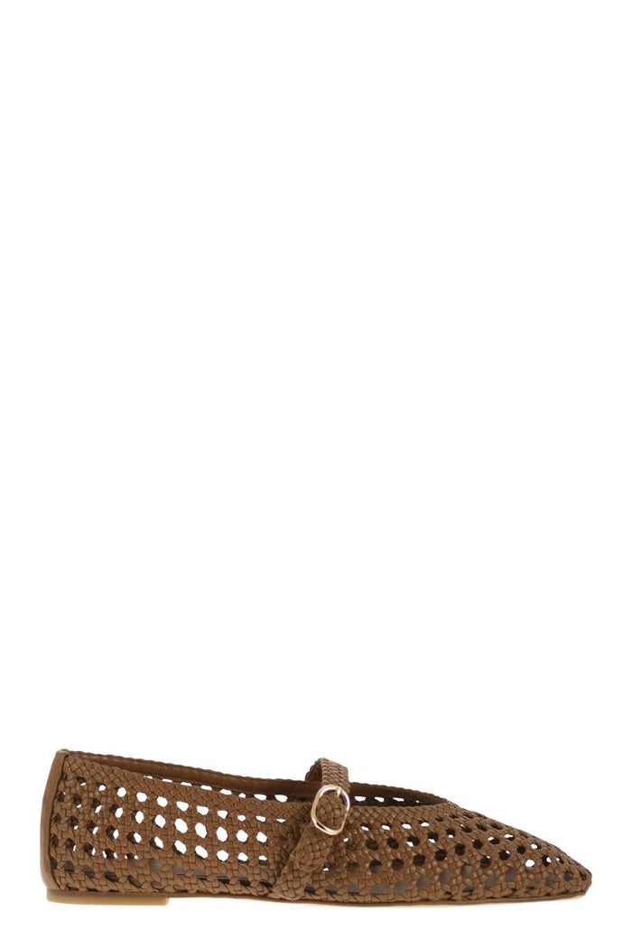Stuart Weitzman Woven Nappa Leather Flats With Strap