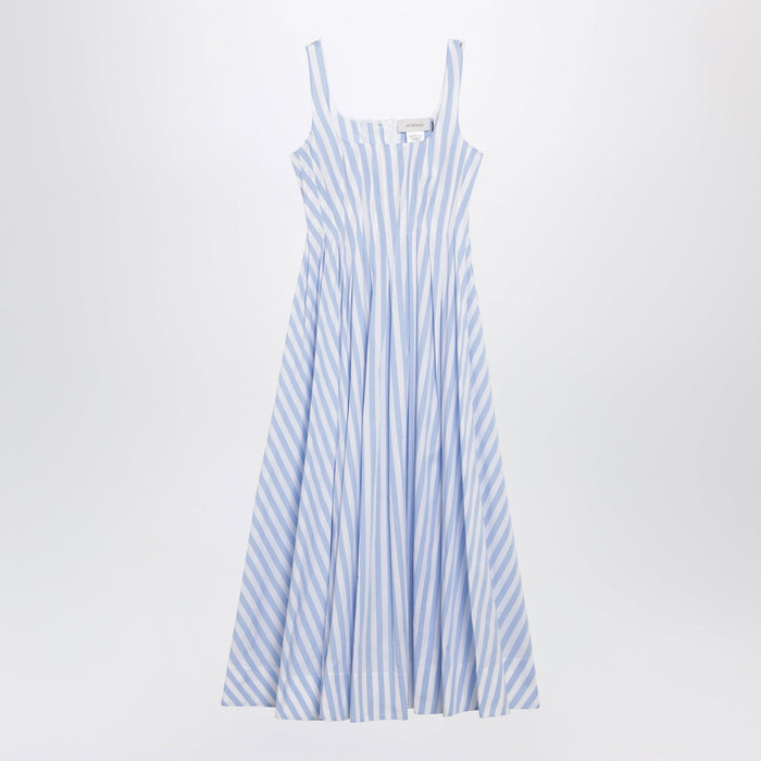 Max Mara Sportmax Long Striped Cotton Poplin Dress In Light Blue