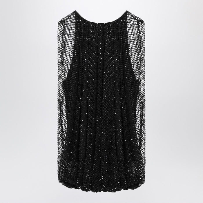 Sportmax Black Mesh Top With Crystals