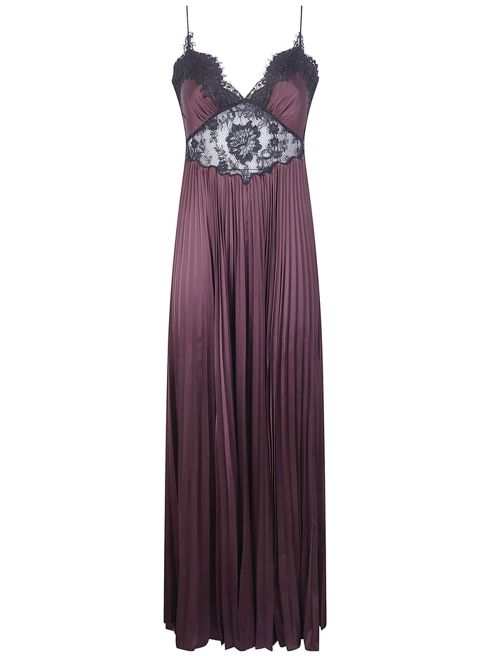 Self-Portrait Brown Satin Lace Insert Maxi Dress