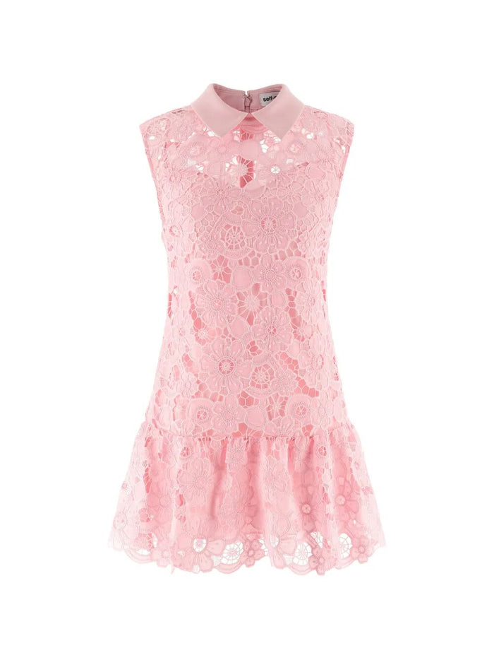 Self-Portrait Pink Lace Collared Mini Dress