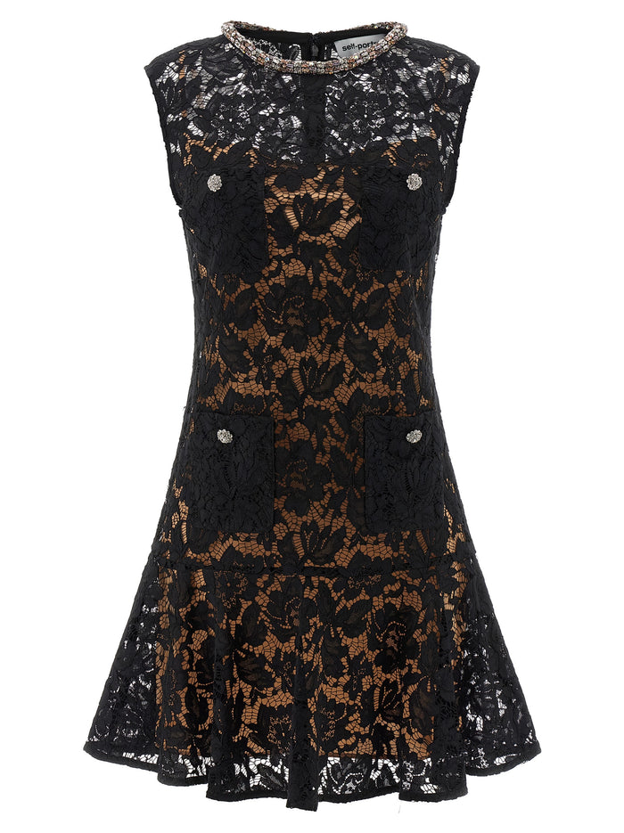 Self Portrait 'Black Lace Crystal' Dress