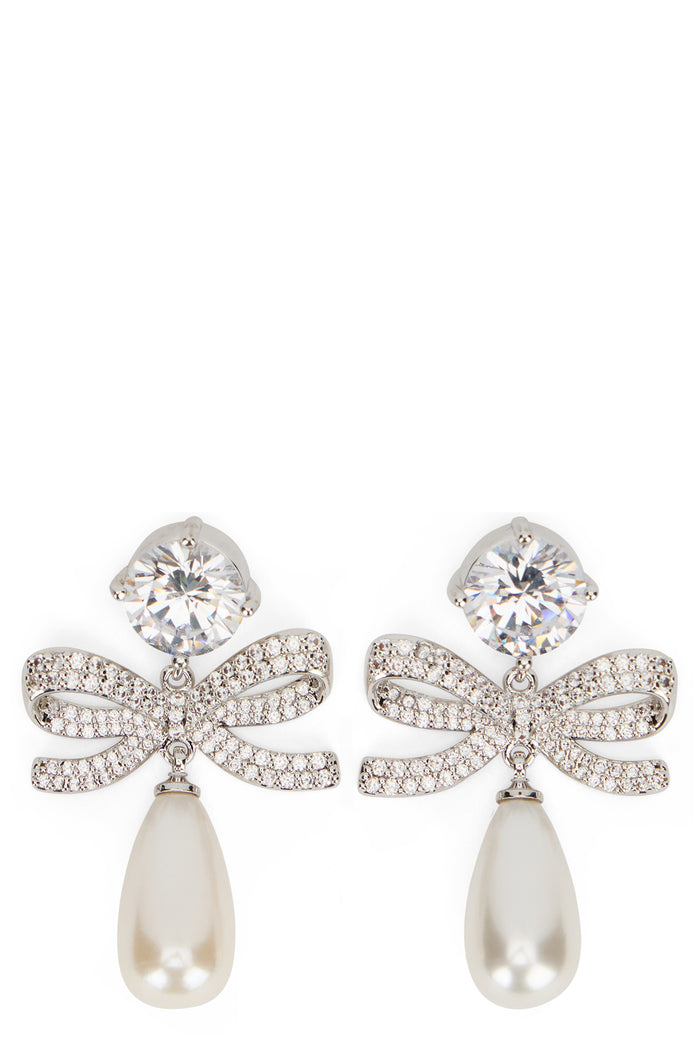 Self-Portrait Layered Earrings With Crystal Bow And Pearls