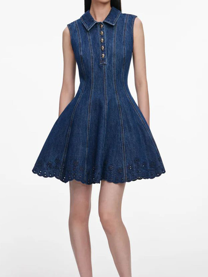 Self-Portrait Self-Portrait Denim Broderie Mini Dress