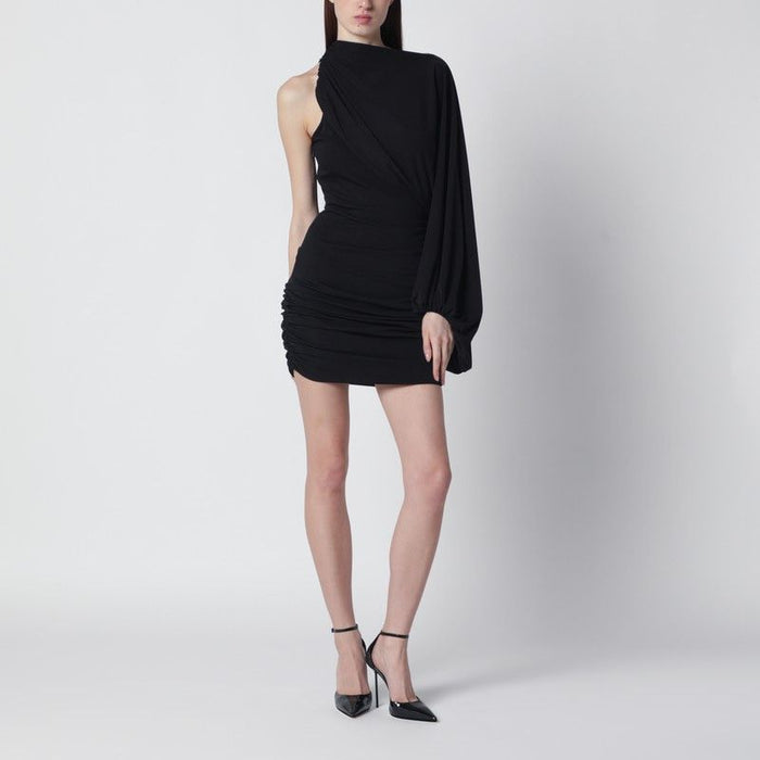 The Andamane Black Oneshoulder Mini Dress
