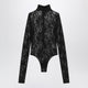 The Andamane Black Semi-Sheer Lace Turtleneck Bodysuit