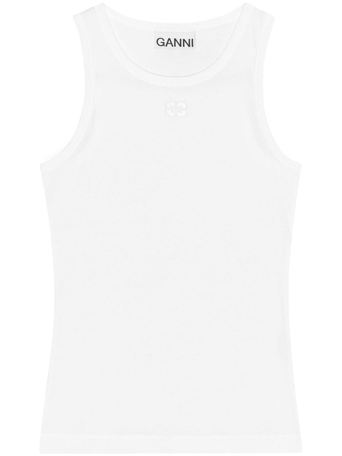 Ganni White Ribbed Tank Top