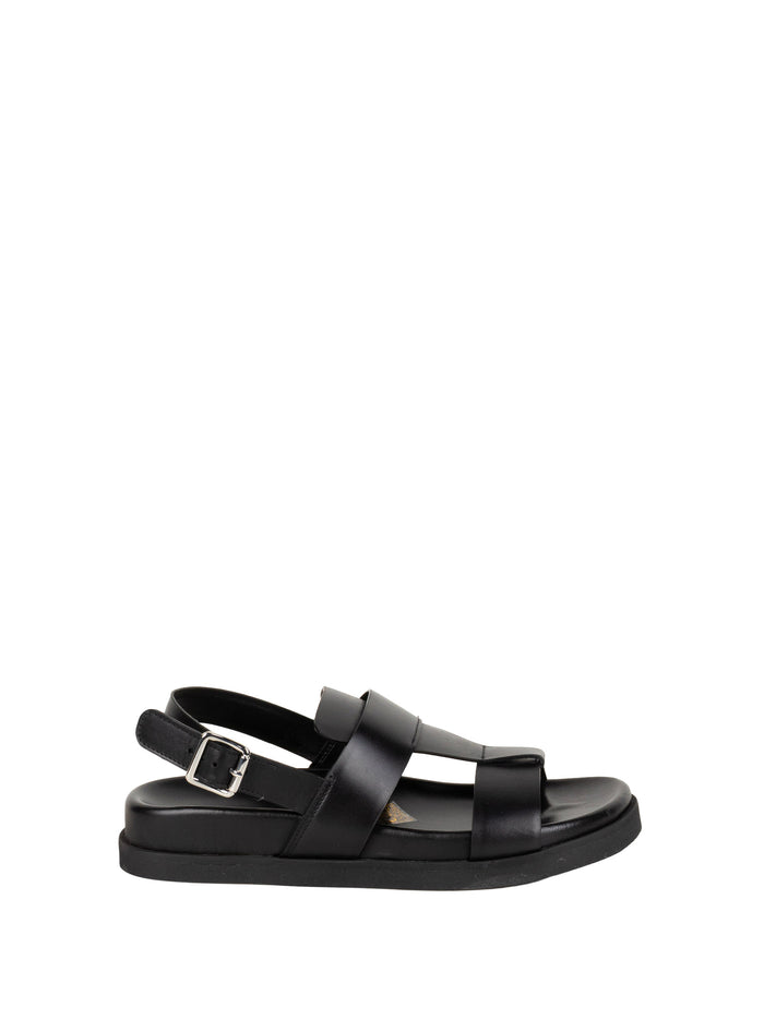 Guglielmo Rotta Buckle-Strap Leather Sandals Black
