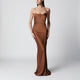 The Andamane Ninfea Maxi Sleeveless Dress With Ruffles In Bronze Polyester