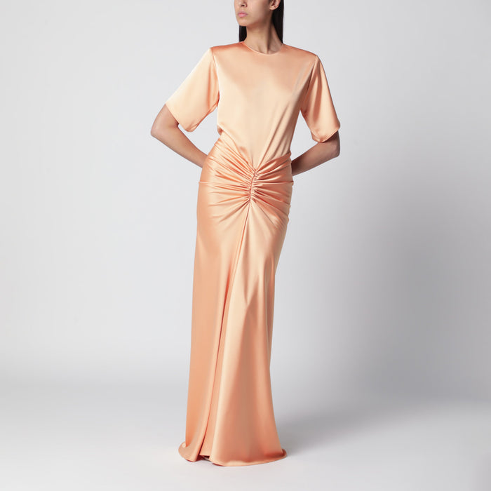 The Andamane Iris Long Satin Dress In Peach