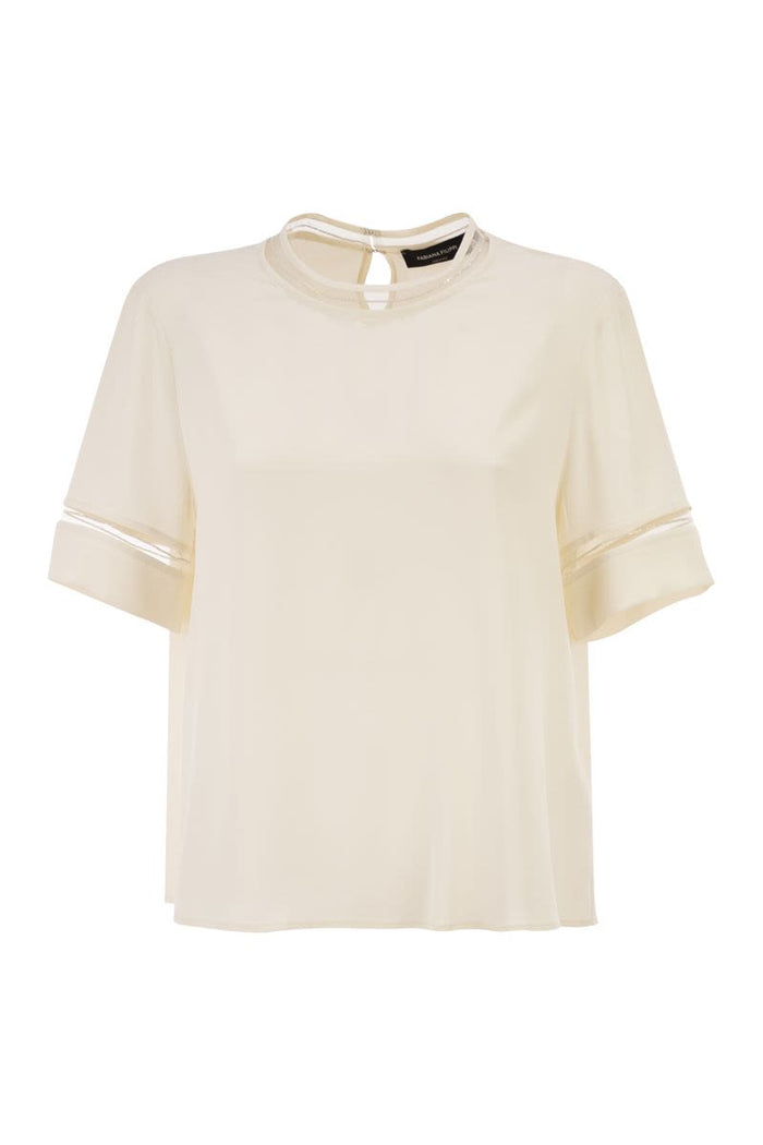Fabiana Filippi Ivory Round Neck Keyhole Top