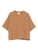 Autry Brown Cotton Embroidered Logo Cropped T-Shirt