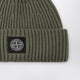 Stone Island Green Ribbed Wool Beanie With Compass Patch