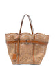 Ermanno Scervino Beige Leather Trim Buckle-Fastening  Top Handles Leather Trim Gold-Tone Hardware Open Top
