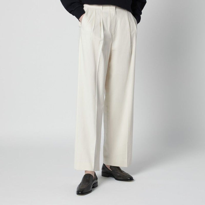 Dunst Ivory Doublepleat Trousers In Cotton Blend