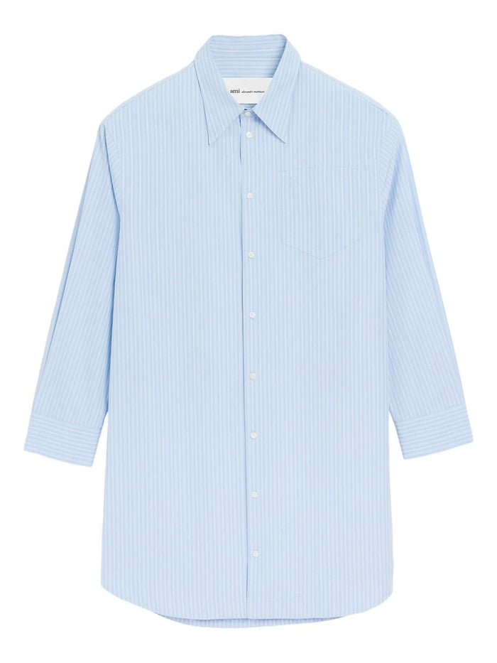 Ami Paris Adc Long Sleeve Blue Cache Cotton Shirt